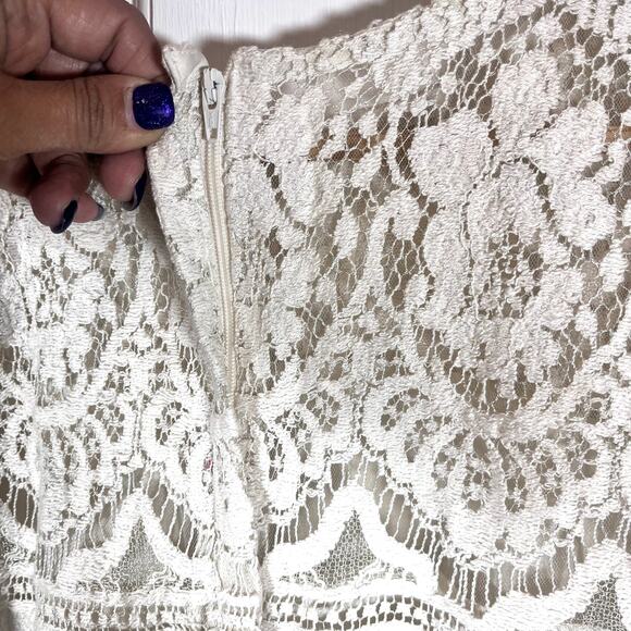 Free People Boho Lace Cream Whimsy Shift Dress Size 8 - Picture 6 of 9